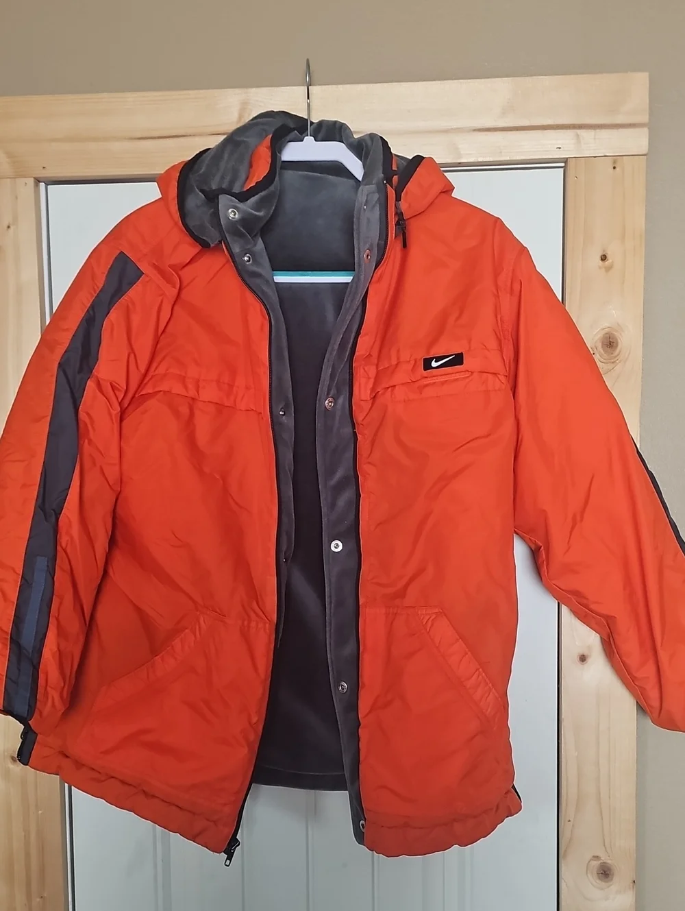 Nike Orange and Gray Hooded Winter Jacket